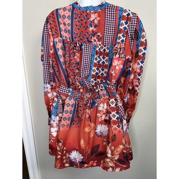 NWT~  Tolani Collection Long-Sleeve Tunic with Tie Gene Rust Floral~‎ S - Picture 4 of 7